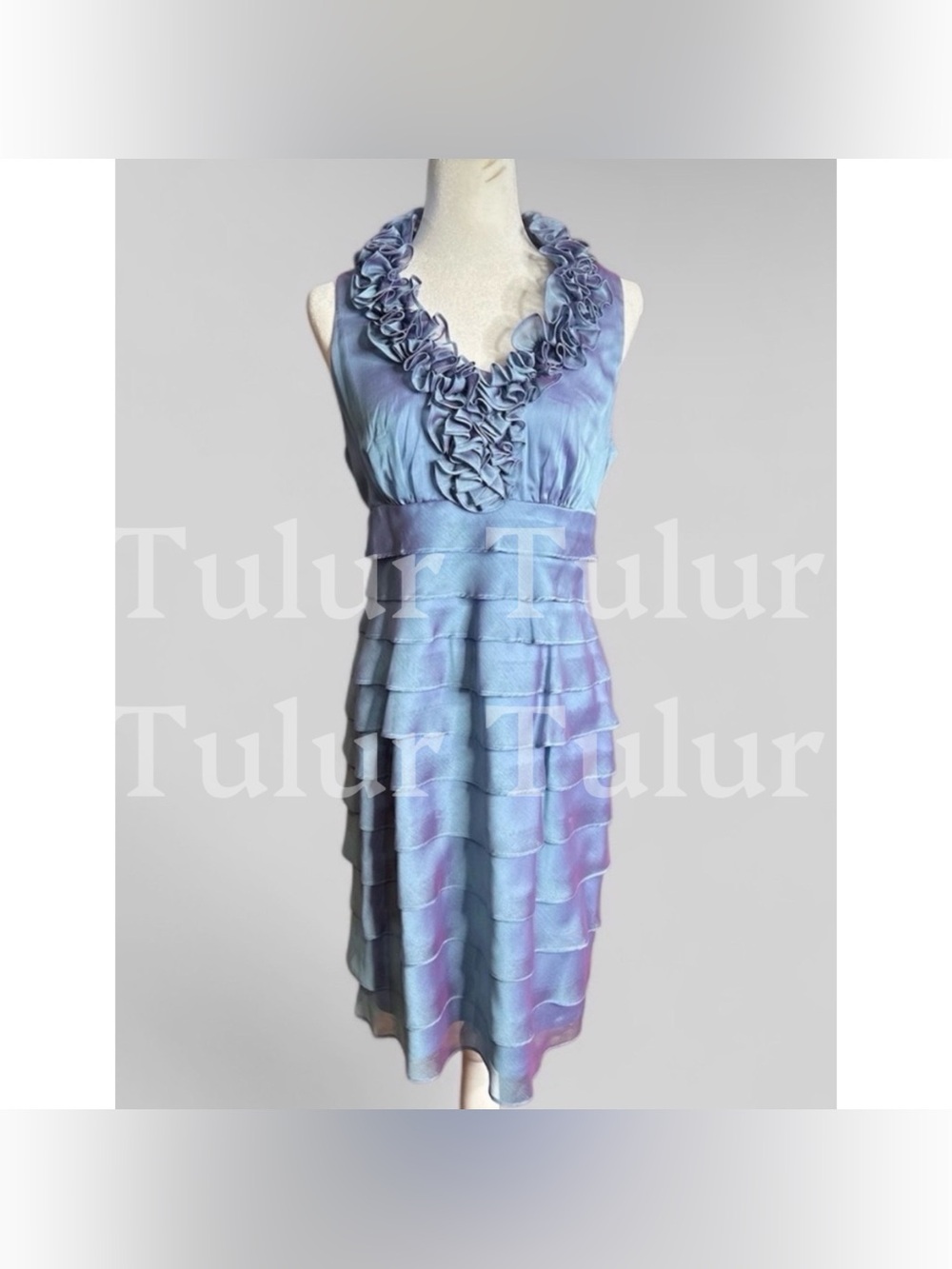 London Times Blue Magic Ruffle Formal Dress 6